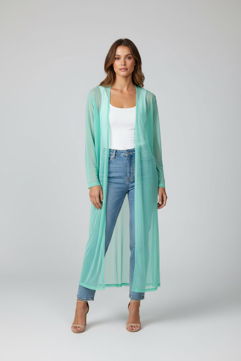 Zenana Sheer Open Front Long Cardigan