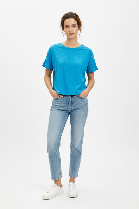Zenana Drop Shoulder Crop Boxy Tee