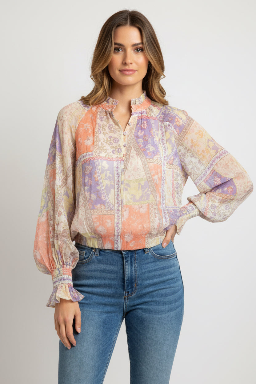 Fate Blouse with Block Pastels and Floral Design