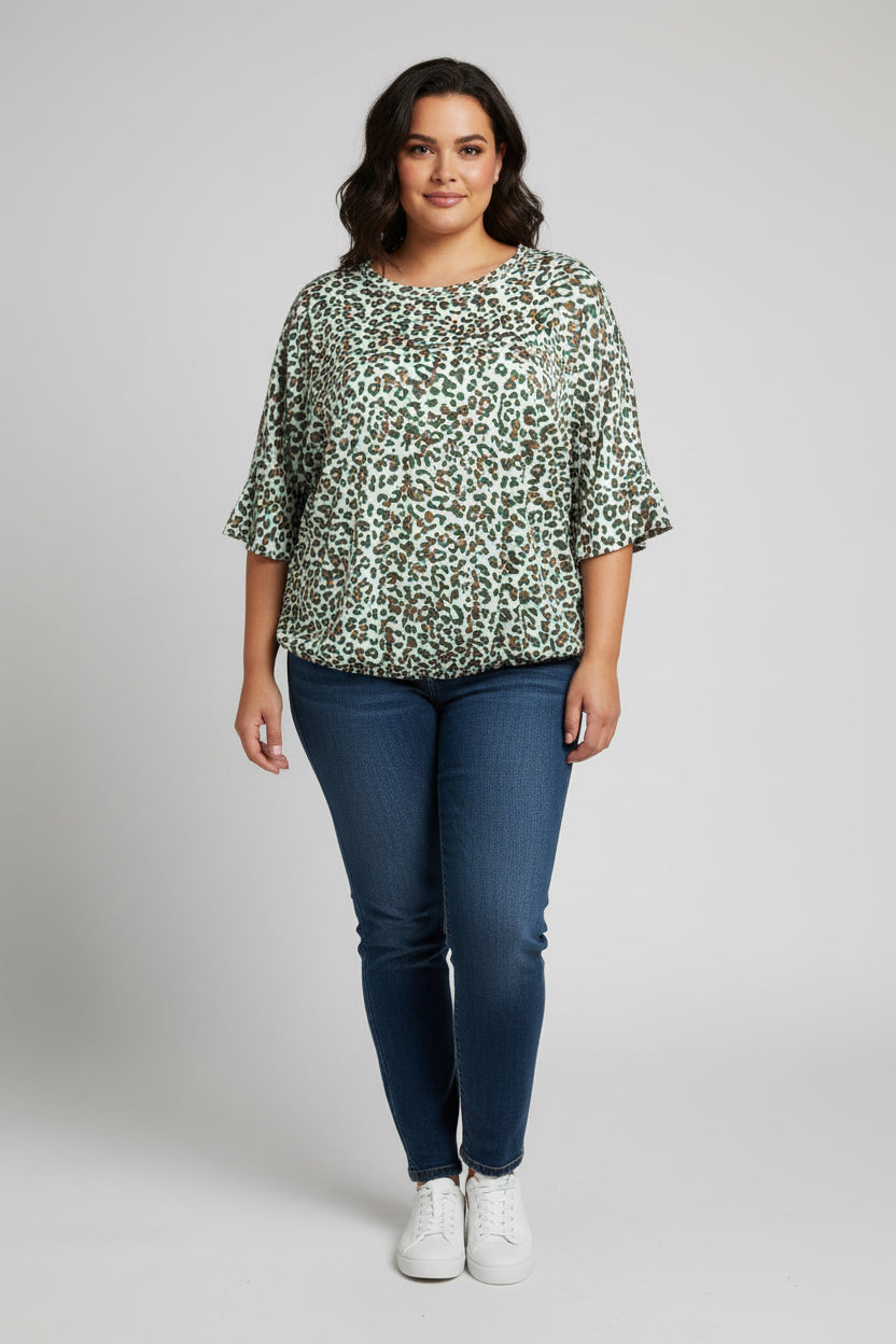 Love.Is.All. Batwing Green Cheetah Blouse