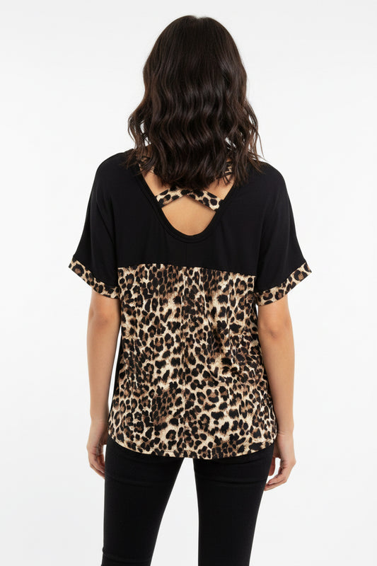 Heimish USA Black and cheetah Tunic Top