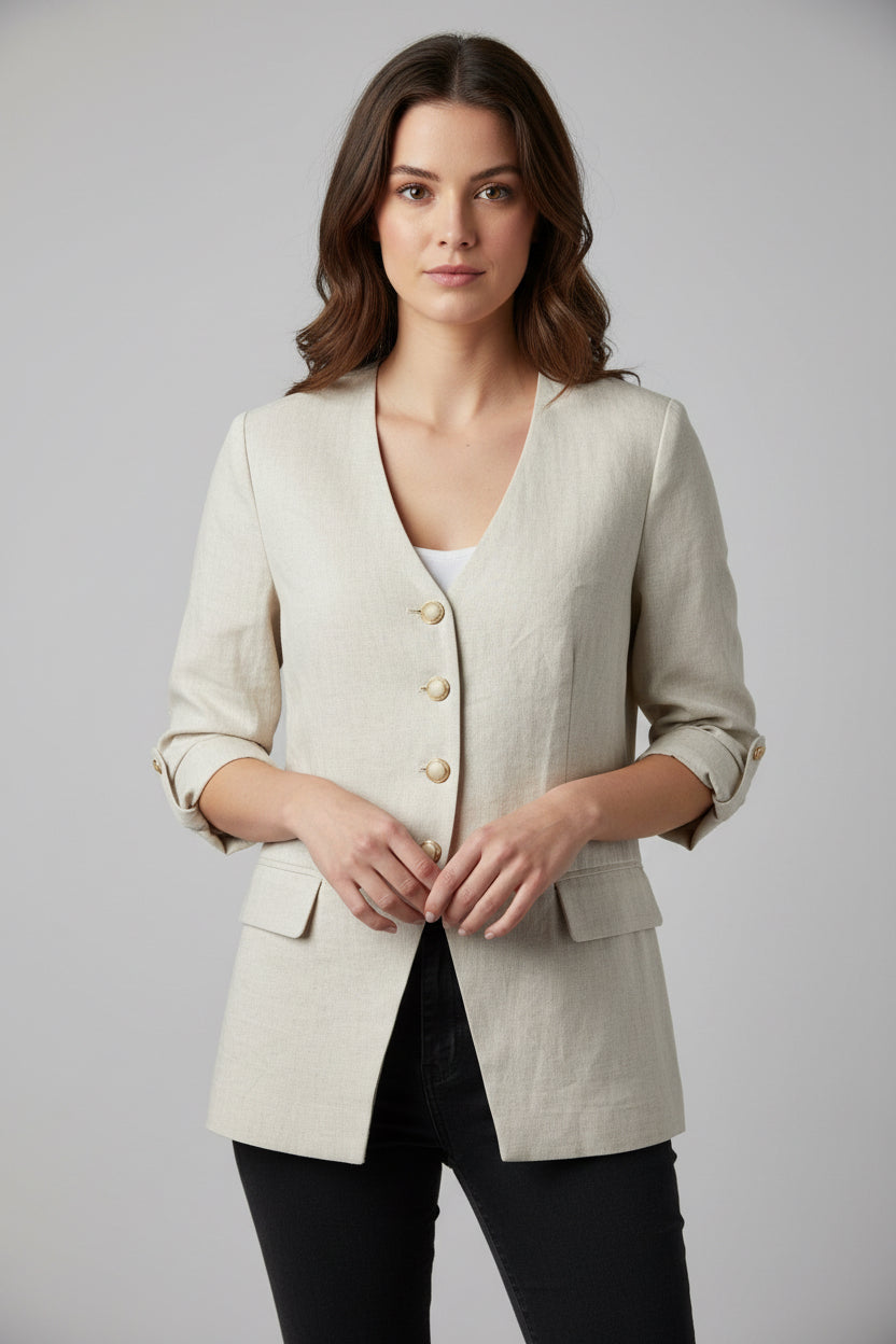 Love Tree Linen Jacket with Gold Buttons