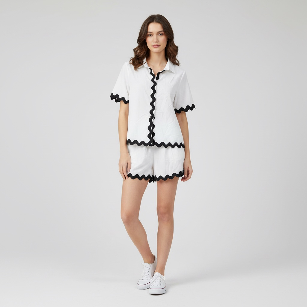Endless Moon Contrast Ric Rac Trim Shirt and Shorts Set