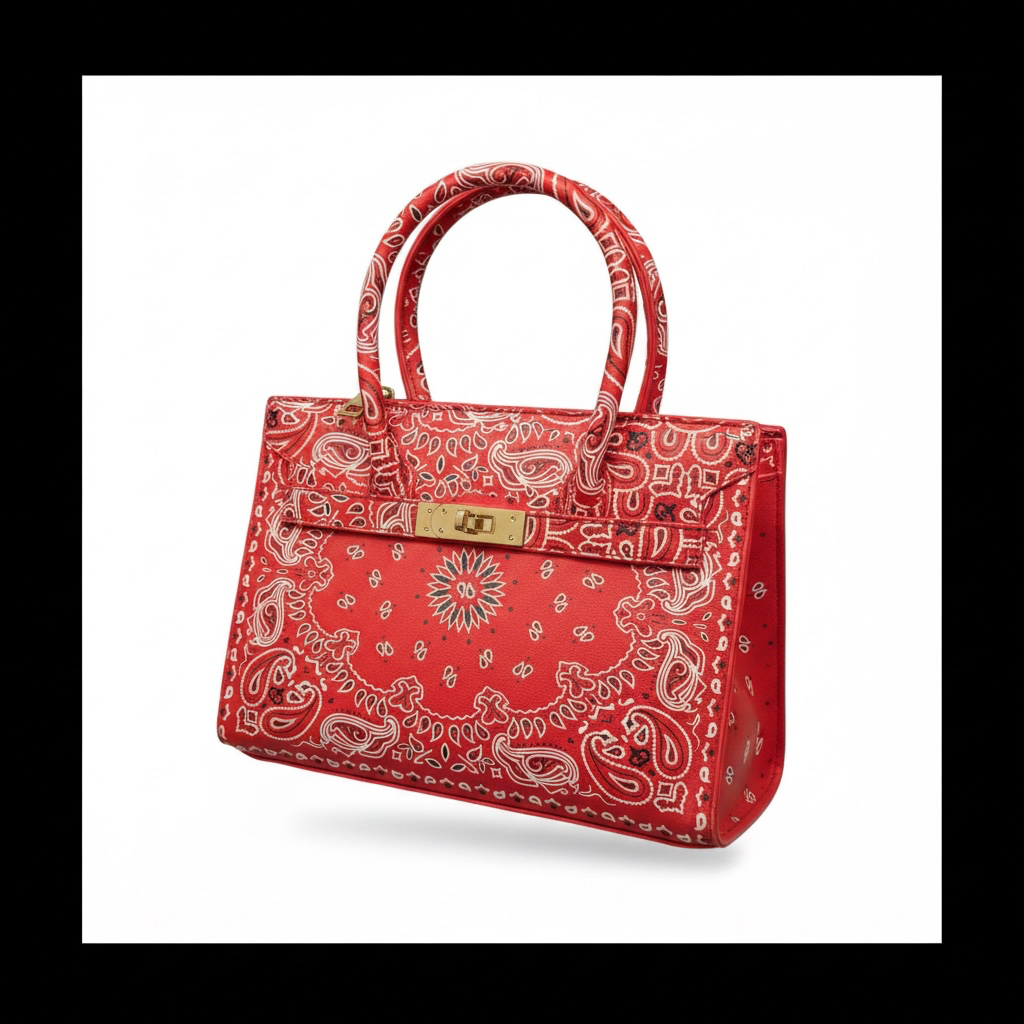 Red Bandana Print Top Handle Satchel Purse