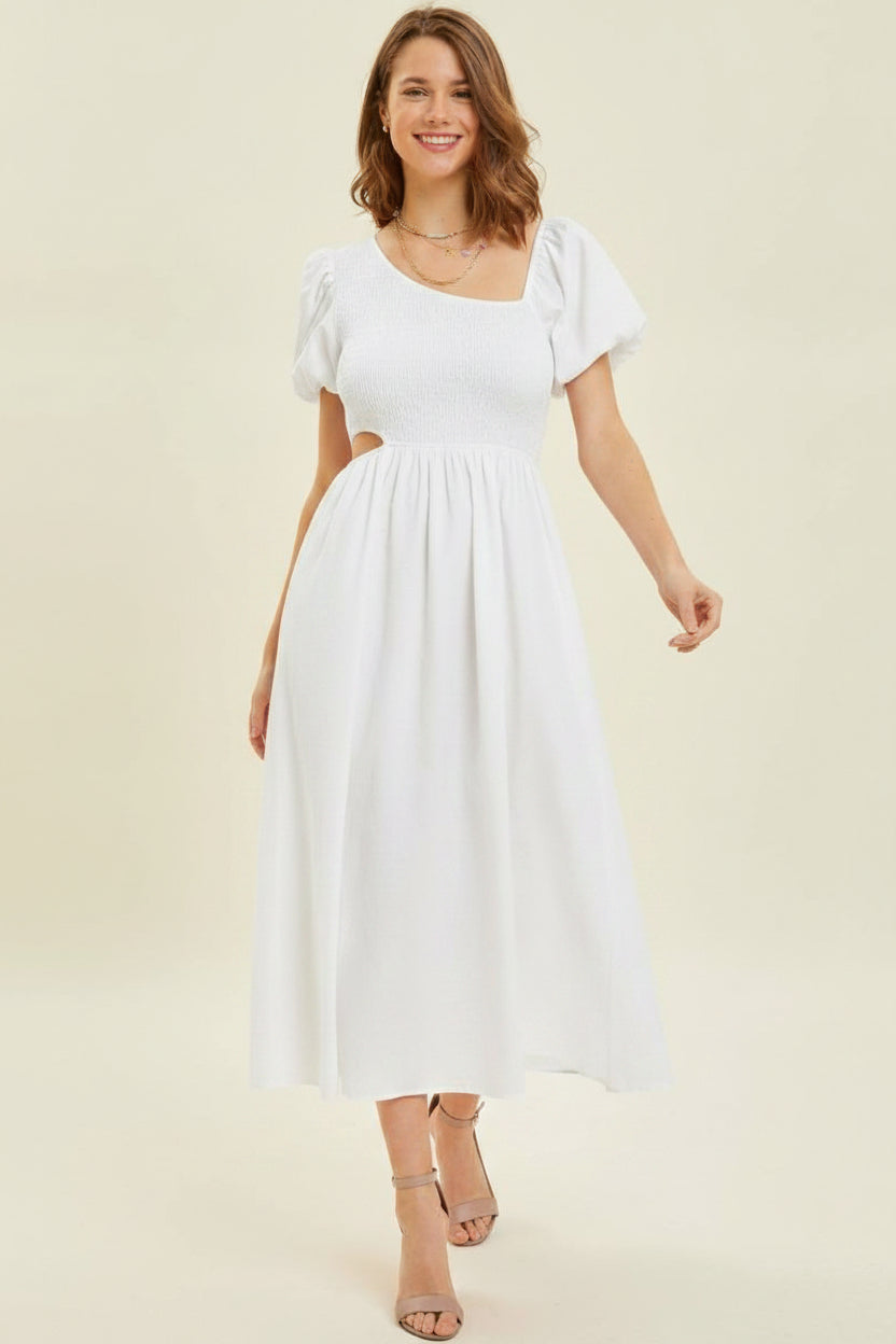 Heyson Smocked Asymmetrical Collar Dress