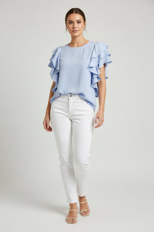 Zenana Ruffle Mid Sleeve Blouse