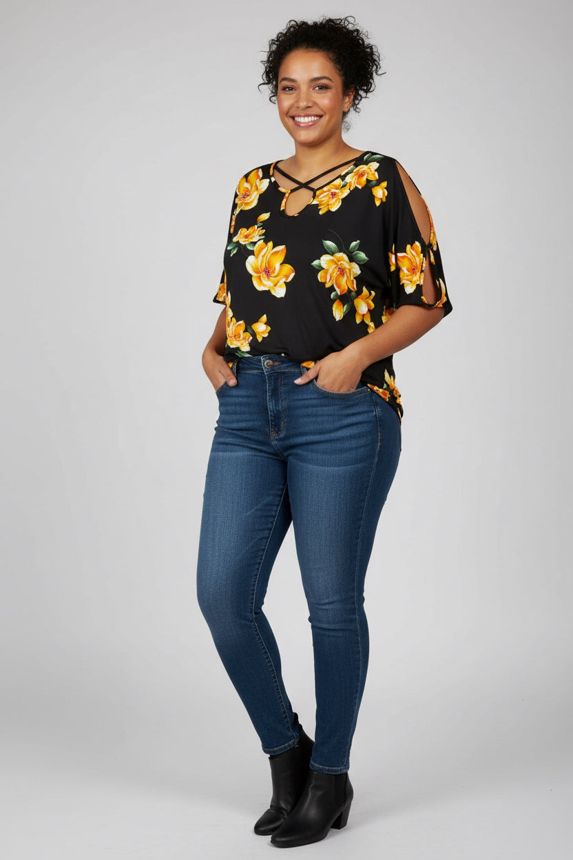 Noflik Plus Size Cold Shoulder Top