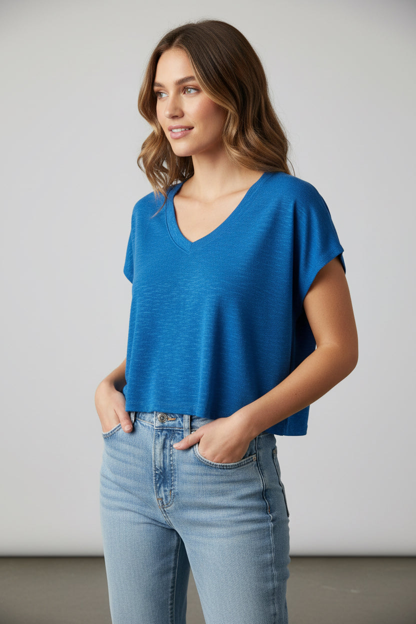 Zenana Slub Box Tee V-neck