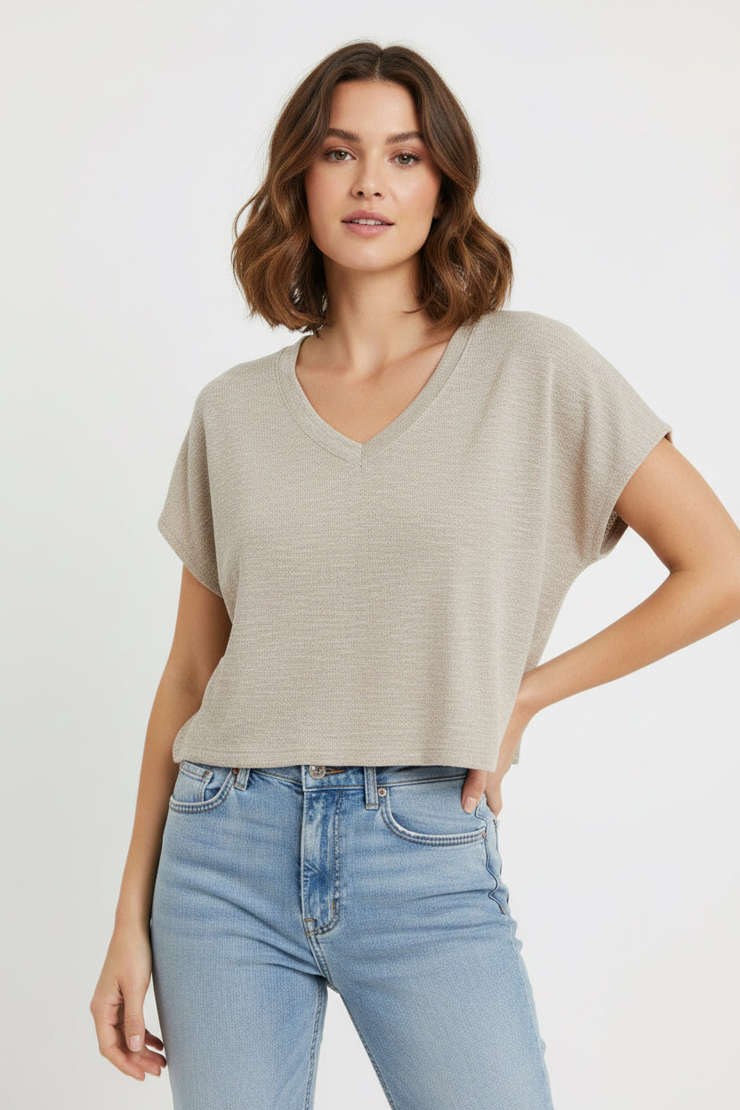 Zenana Slub Box Tee V-neck