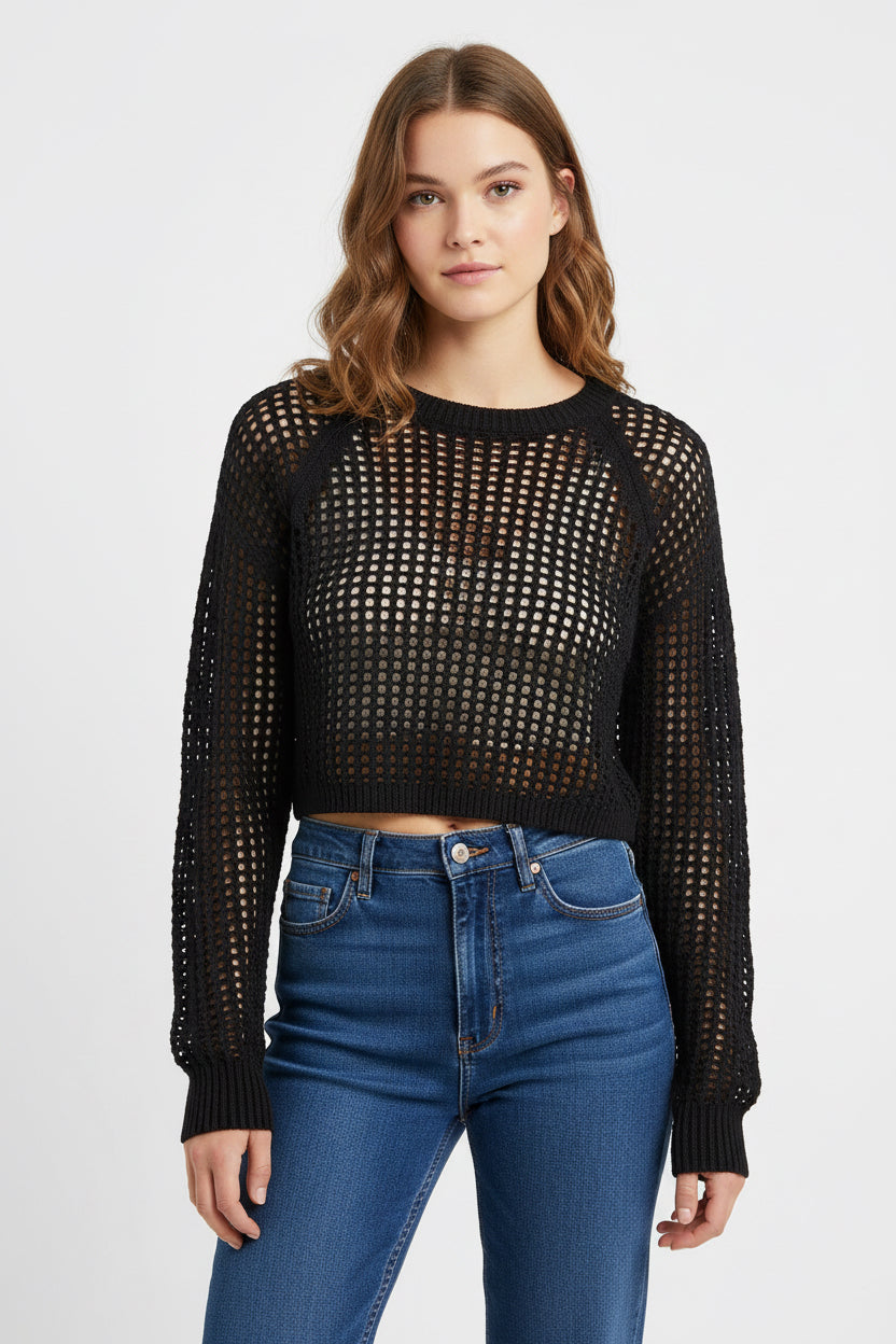 Zenana Hollow Knitted Cropped Sweater