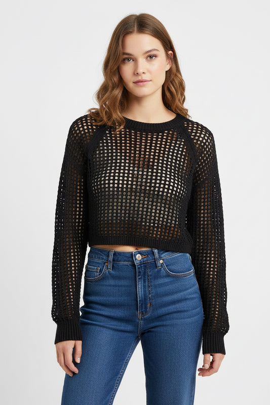 Zenana Hollow Knitted Cropped Sweater