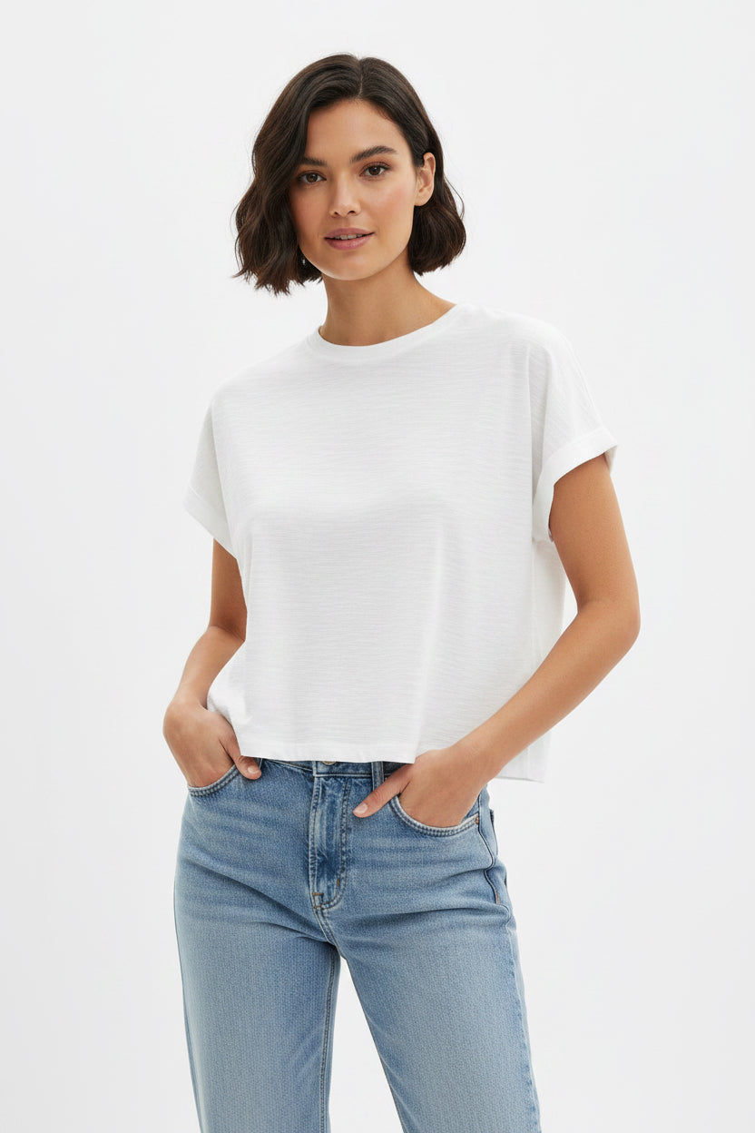 Zenana Slub Oversized Cap Sleeve Boxy Tee