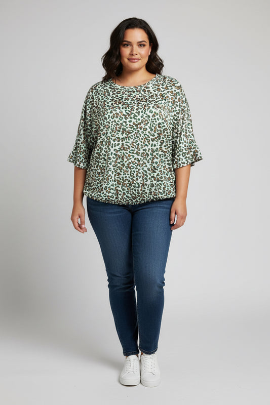 Love.Is.All. Batwing Green Cheetah Blouse