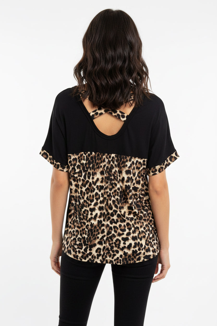Heimish USA Black and cheetah Tunic Top