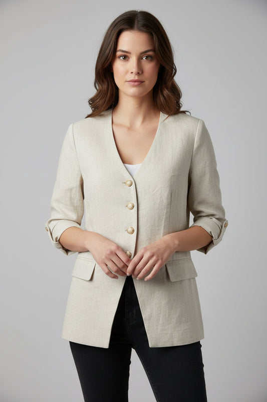 Love Tree Linen Jacket with Gold Buttons