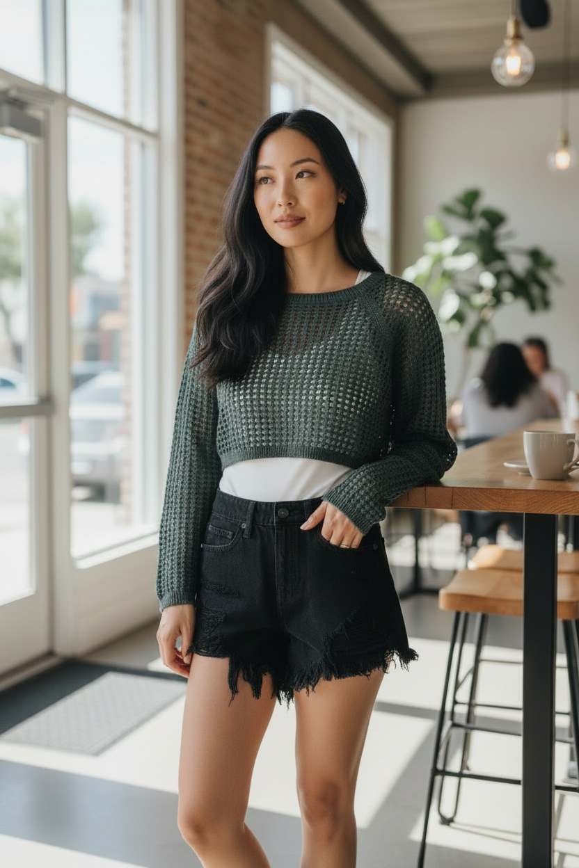 Zenana Hollow Knitted Cropped Sweater