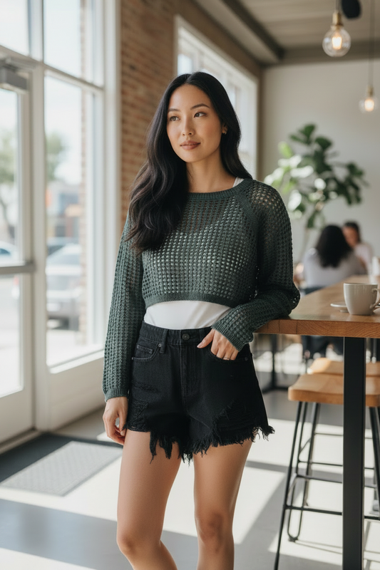 Zenana Hollow Knitted Cropped Sweater
