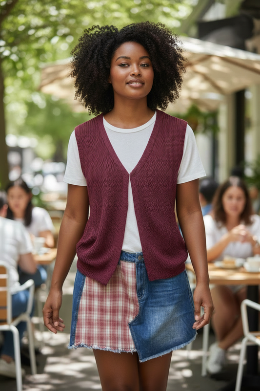Easel Denim and Plaid Skirt