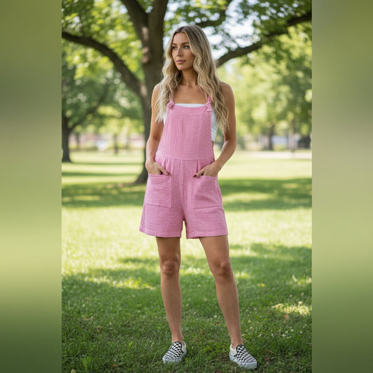 Zenana Woven Gauze Overall Shorts