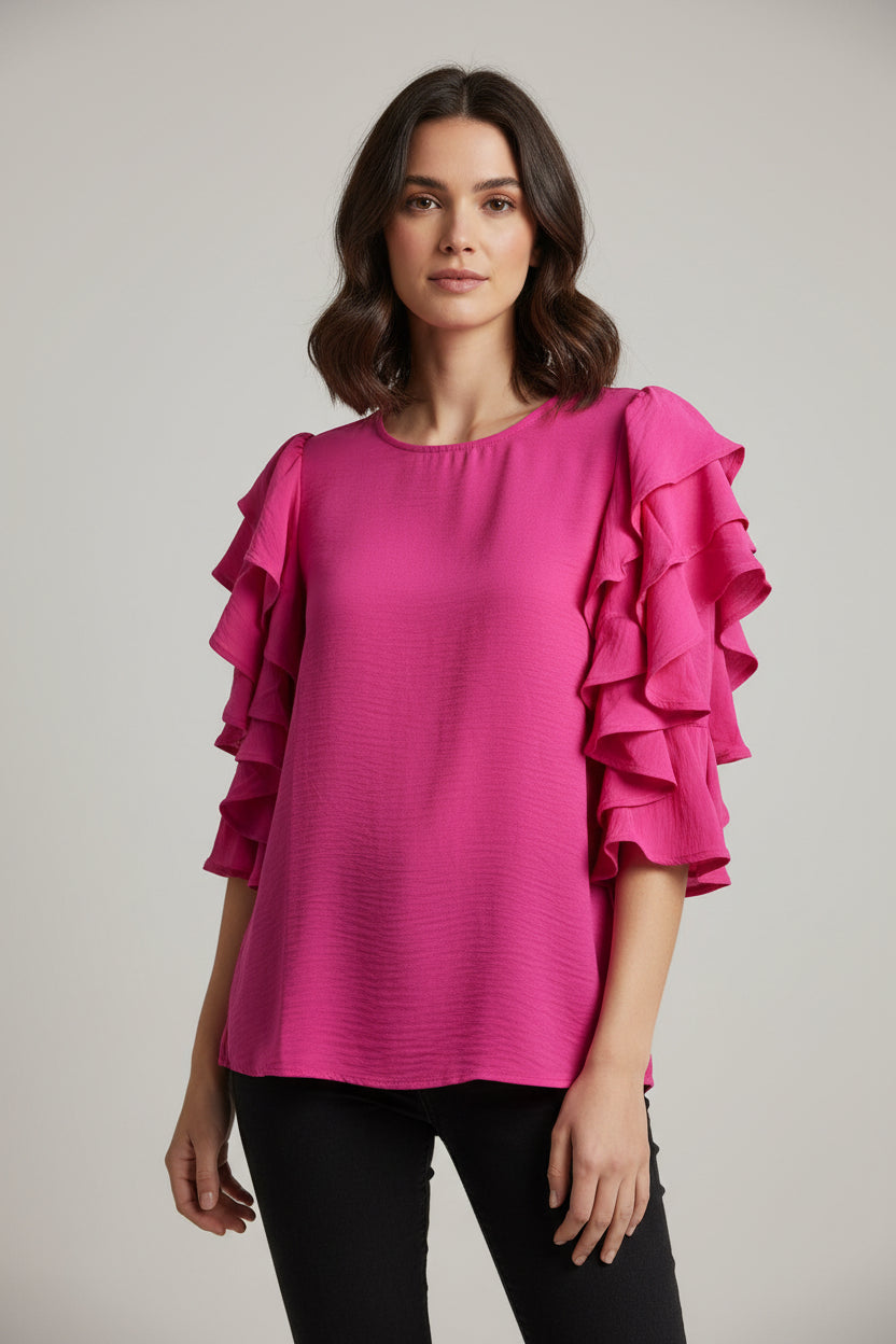Zenana Ruffle Mid Sleeve Blouse