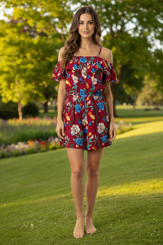 C-mode Red floral Romper
