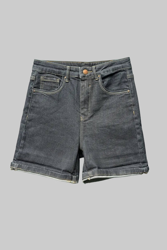 Risen Long Denim Shorts