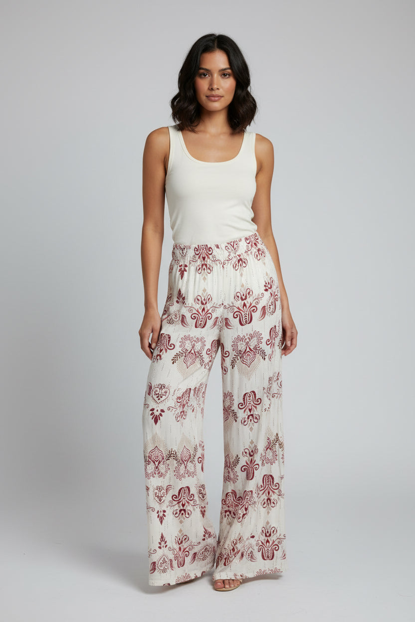 Sparkle Patterned Wide Leg Cotton Pant