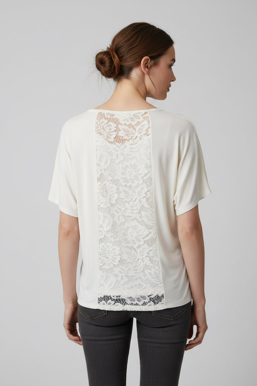 A.gain White Tee with Lace Back